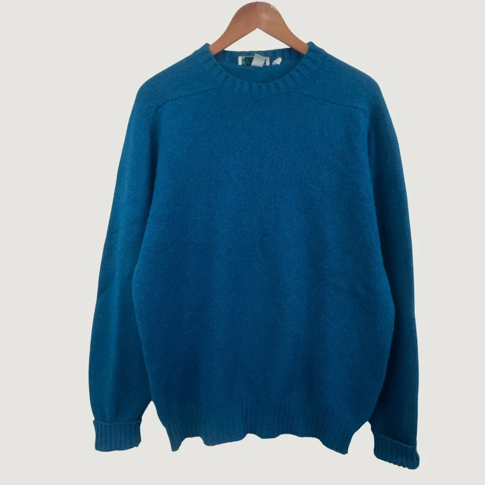 LL Bean Sweater Mens Large Tall Blue 100% Wool Made in Ireland Crewneck Heritage